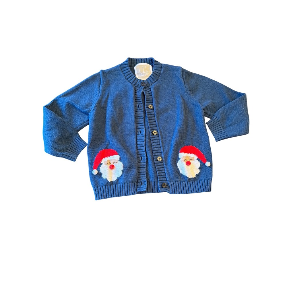 Lil Cactus‎ Kids Girls Blue Santa Face Cardigan Sweater 4T